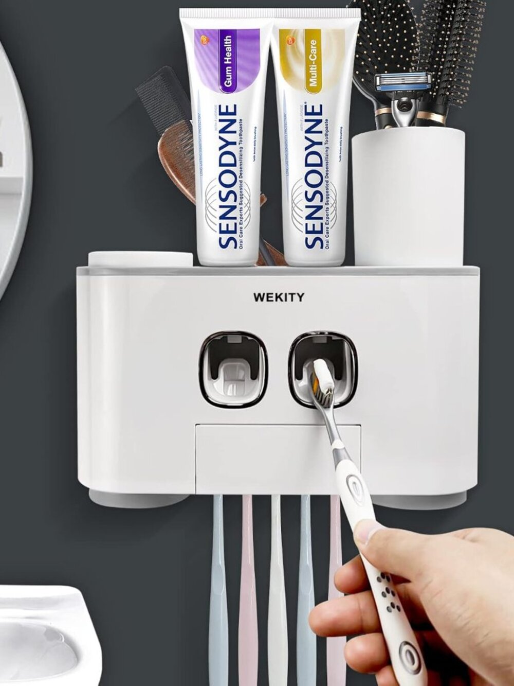 Toothbrush Holder Wall Mounted, Multi-Functional Toothbrush and Toothpaste Dispe